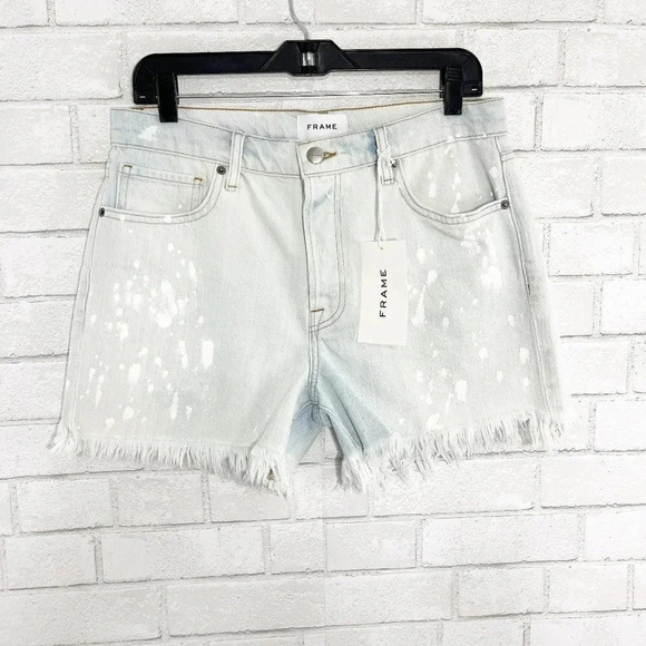 Frame Light Wash Le Slouch High Waist Raw Hem Jean Shorts Women's Waist Size 28 - Picture 1 of 10